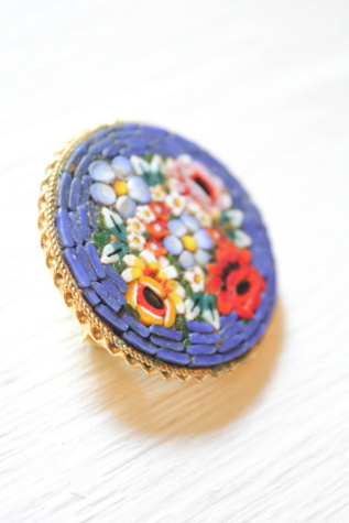 Женские броши Moons + Junes Vintage Italian Mosaic Floral Pin Selected, цвет: Разноцветный — фото 3