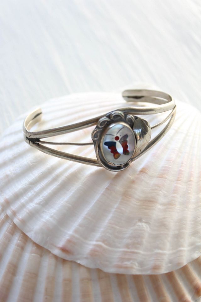 Vintage Abalone Shell Butterfly Sterling Cuff Bracelet Selected By Moons + Junes Vintage #1
