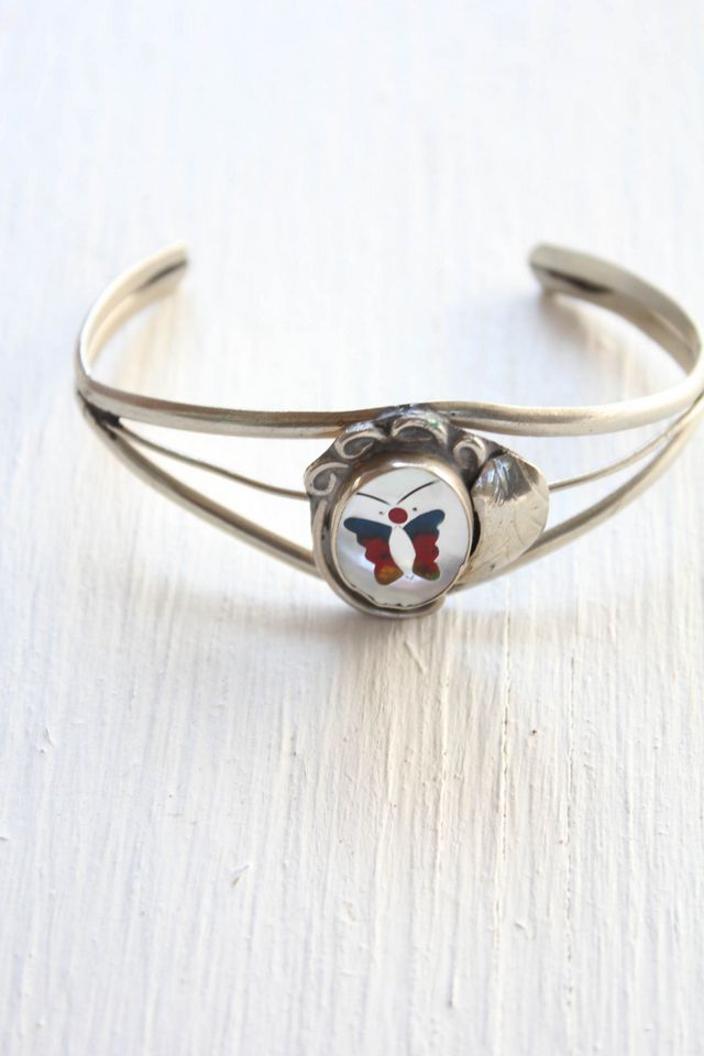 Vintage Abalone Shell Butterfly Sterling Cuff Bracelet Selected By Moons + Junes Vintage #2