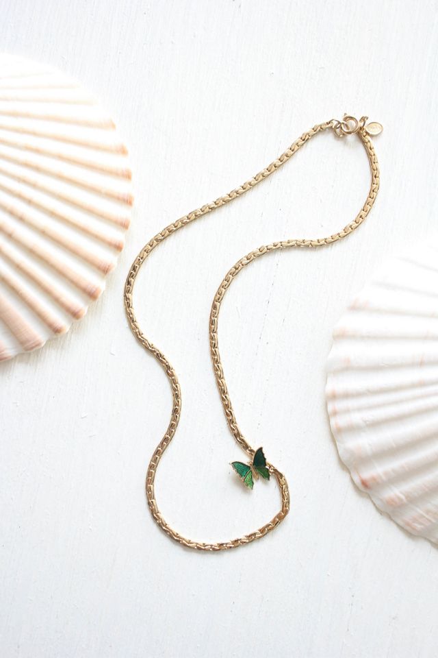 1970s Butterfly Inlay Gold Collar Necklace Selected By Moons + Junes Vintage #1