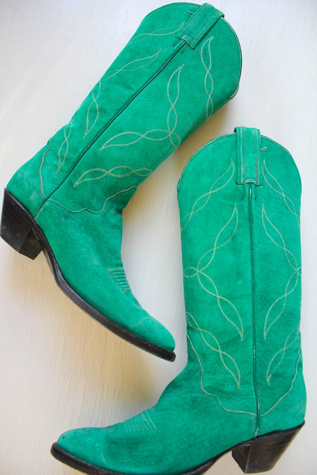 Vintage Tony Lama Bright Green Suede Cowboy Boots Selected By Moons + Junes Vintage