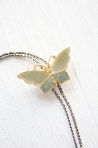 Vintage Jade Butterfly Pendant Bolo Necklace Selected By Moons + Junes Vintage