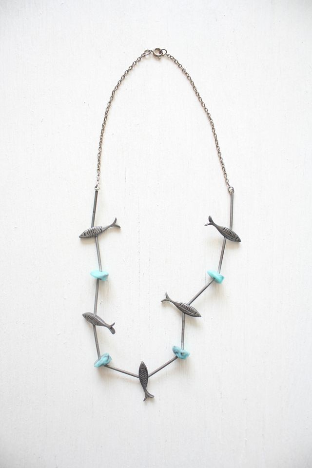 Vintage Turquoise Silver Fish Collar Necklace Selected By Moons + Junes Vintage #2