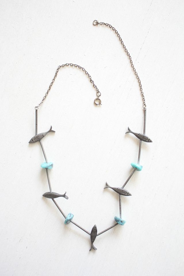 Vintage Turquoise Silver Fish Collar Necklace Selected By Moons + Junes Vintage #3