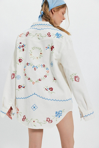 Denim And Bone Embroidered Heart Oversized Button Down