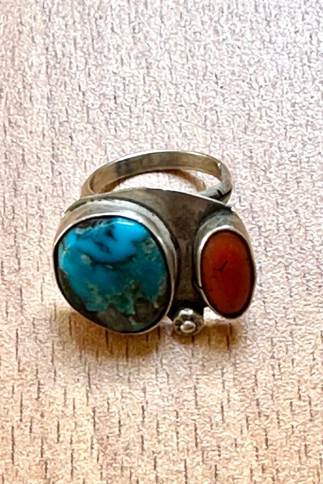 Sterling Silver Coral and Turqoise Ring Selected by Picky Jane #1