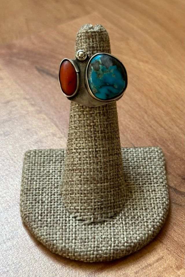 Sterling Silver Coral and Turqoise Ring Selected by Picky Jane #3