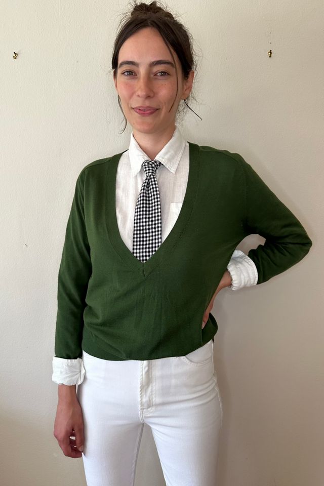 Green Merino Wool V Neck Sweater Selected by Picky Jane #1