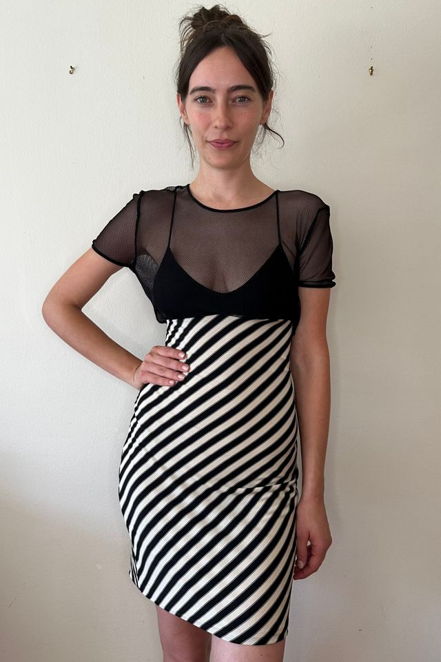Stretchy Fishnet Fitted Stripe Dress with Bralette Underlay Selected by Picky Jane #1