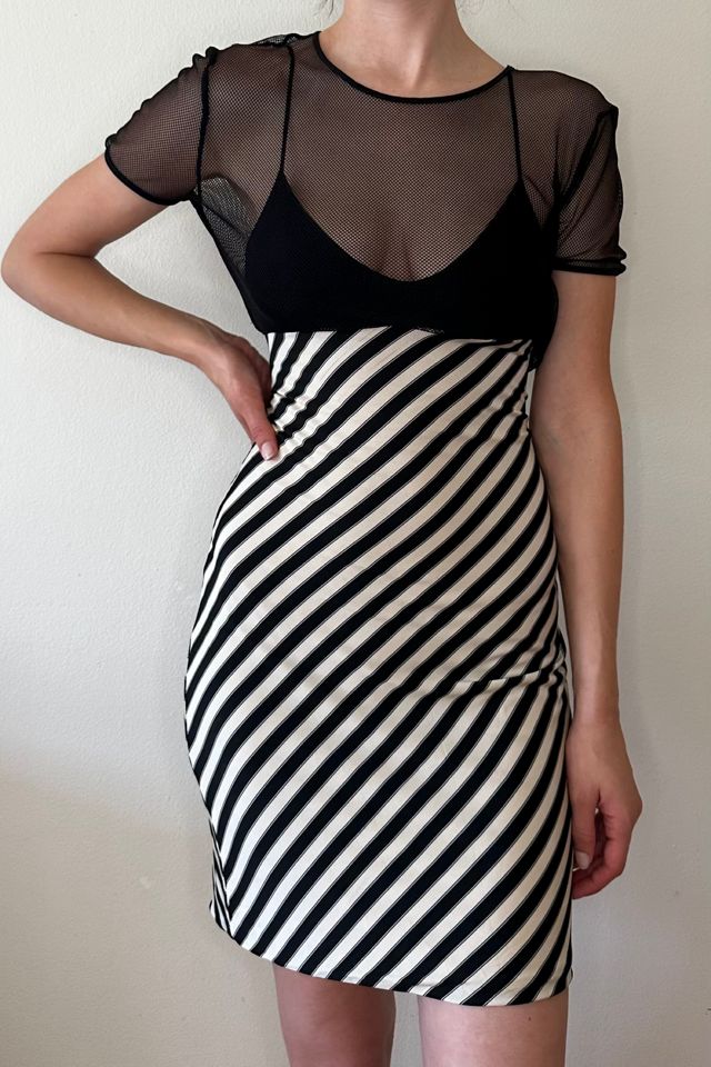 Stretchy Fishnet Fitted Stripe Dress with Bralette Underlay Selected by Picky Jane #3