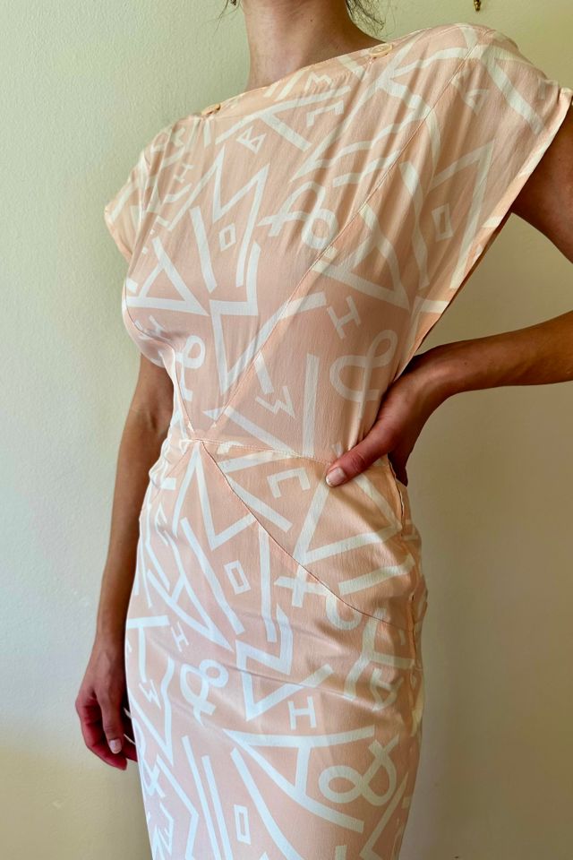 100% Silk Pale Pink 1980’s Vintage Fitted Logo Dress Selected by Picky Jane #1