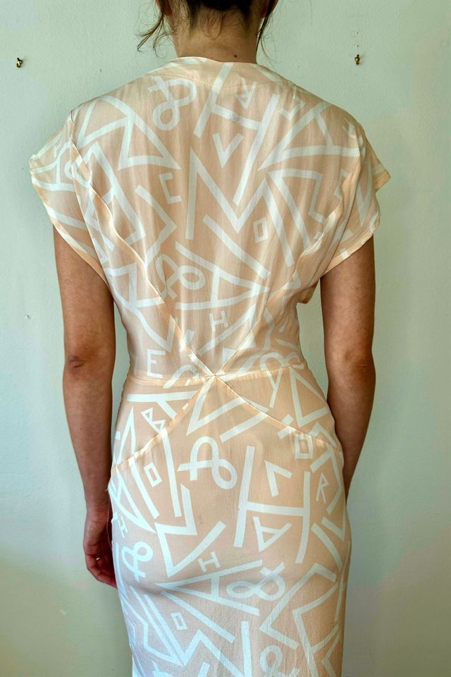 100% Silk Pale Pink 1980’s Vintage Fitted Logo Dress Selected by Picky Jane #2