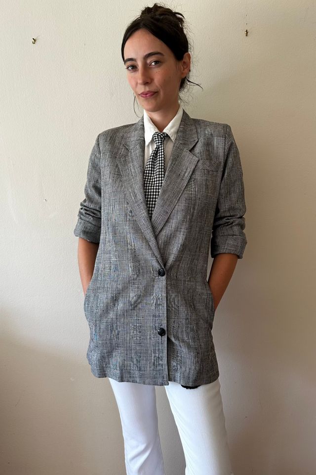 Long Houndstooth Plaid Lightweight Blazer Selected by Picky Jane #2