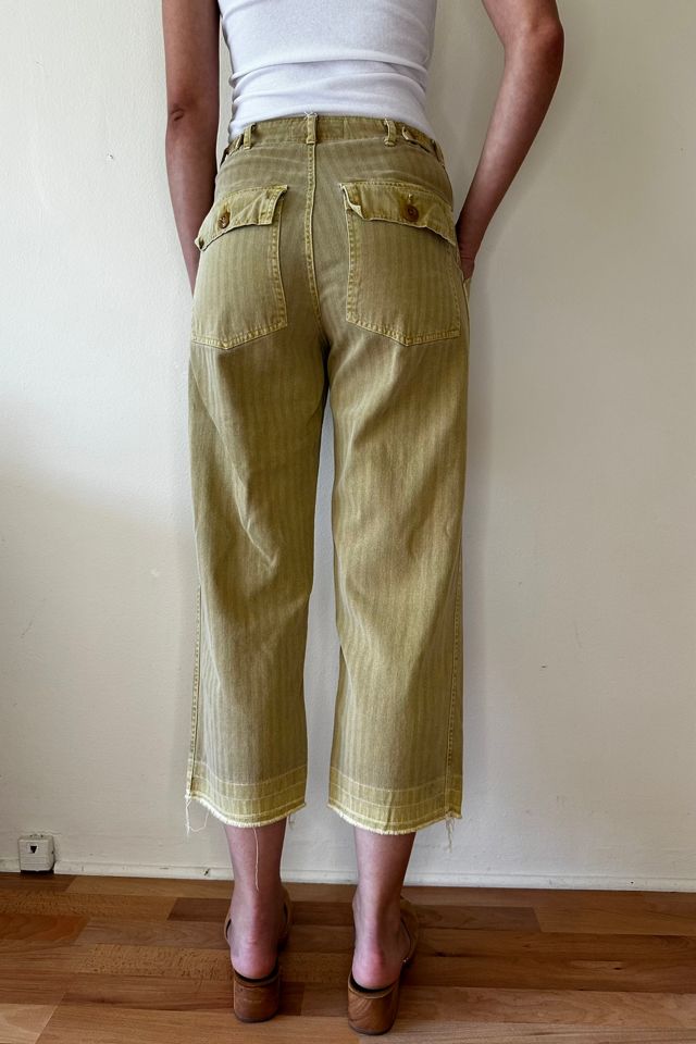 Mustard Herringbone Cotton Easy Crop Pants Selected by Picky Jane #1