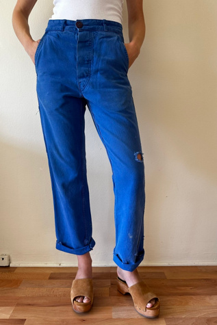 Tres Beau Blue Cotton Vintage Distress Workwear Pants Selected by Picky Jane