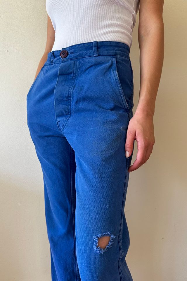 Fabulous Blue Cotton Vintage Distress Workwear Pants Selected by Picky Jane #1