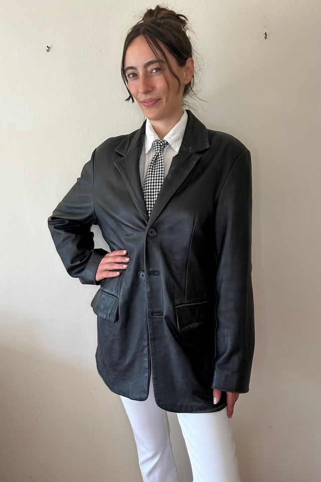 Black Distressed Leather Vintage Blazer Selected by Picky Jane #1