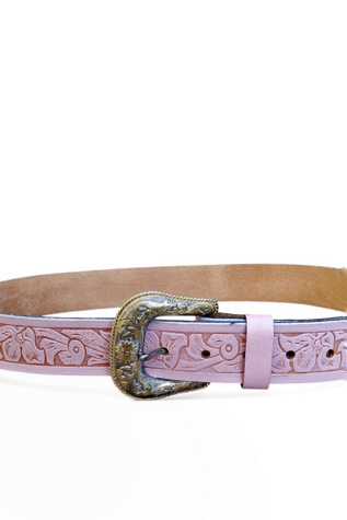 Vintage Tooled Pink Leather Western Belt Selected by Garbage Soup