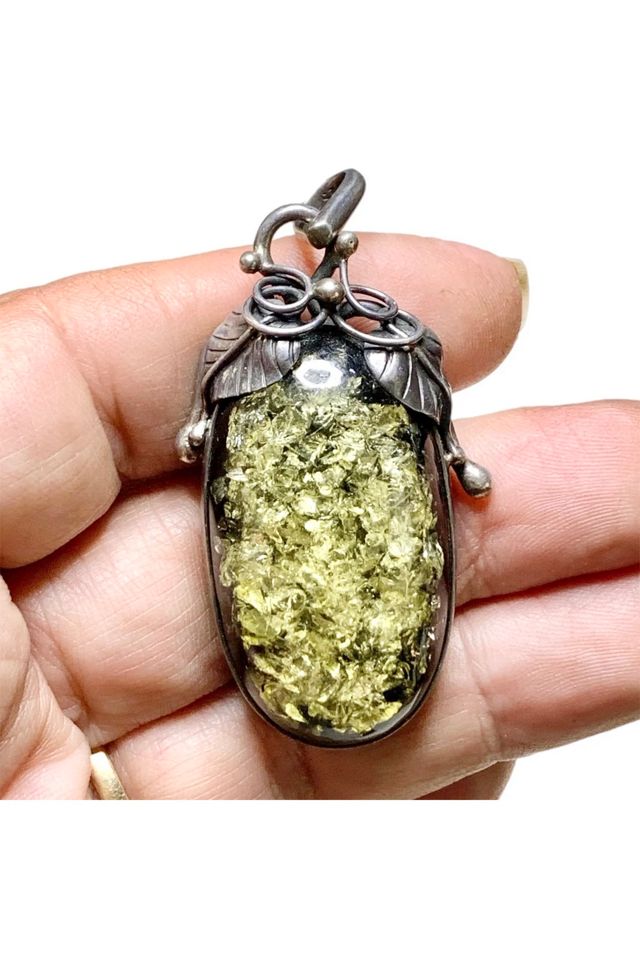 Vintage Sterling + Green Amber Pendant Selected by Lux Revival #1
