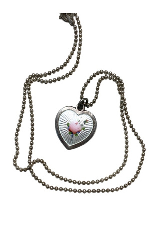 Antique French Sterling + Enamel Heart Necklace Selected by Lux Revival