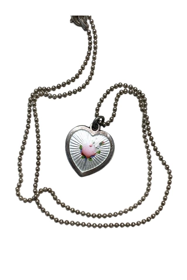 Antique French Sterling + Enamel Heart Necklace Selected by Lux Revival