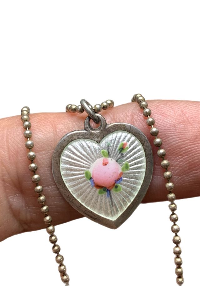 Antique French Sterling + Enamel Heart Necklace Selected by Lux Revival #2