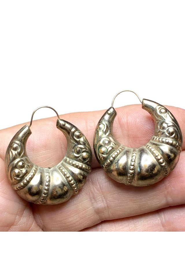 Vintage Silver Repousse Puffy Hoop Earrings Selected by Lux Revival #1