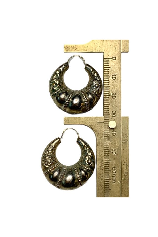 Vintage Silver Repousse Puffy Hoop Earrings Selected by Lux Revival #2