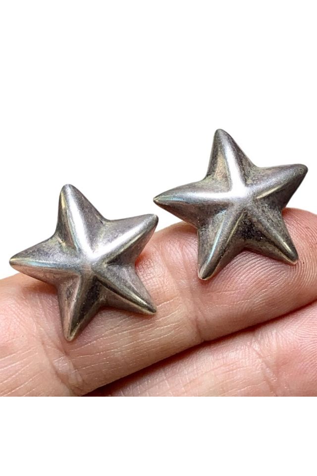 Vintage Sterling Puffy Star Stud Earrings Selected by Lux Revival #1