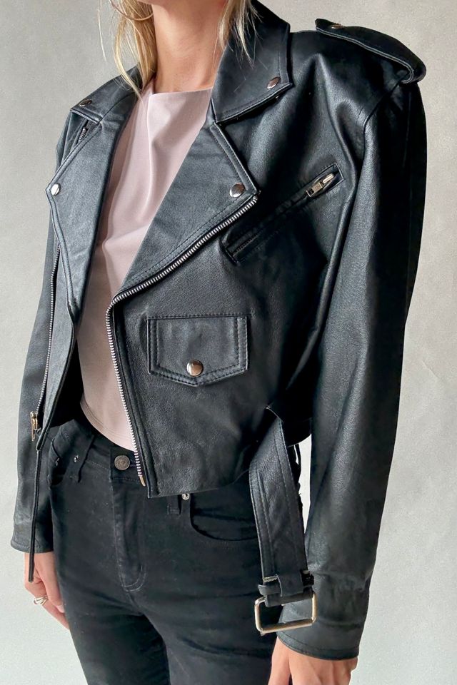 Cropped Leather Moto Jacket #2