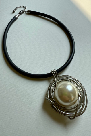 Wire Pearl Statement Necklace Selected by Wax Plant