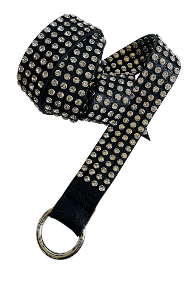 Crystal Studded Black Leather Belt Selected by FernMercantile