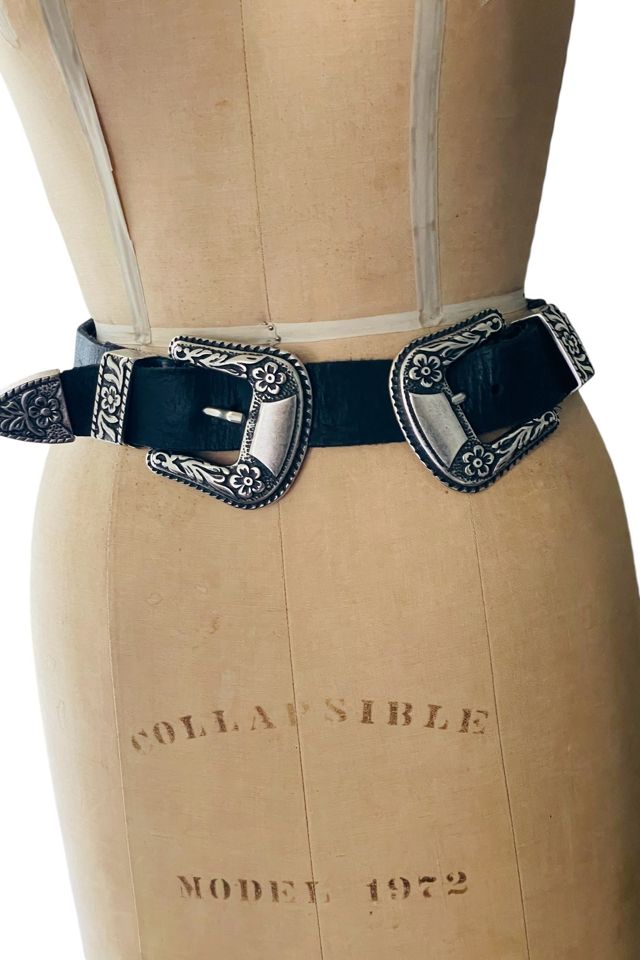 Vintage Silver Double Buckle Western Belt Selected by FernMercantile #1