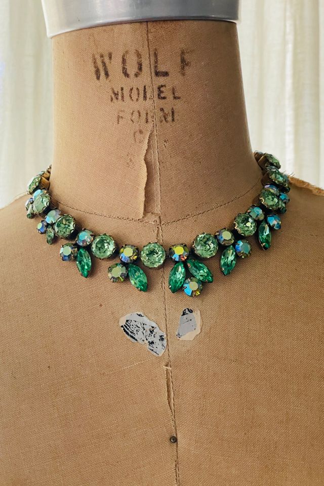 Vintage 1950's Regency Green Aurora Borealis Rhinestone Necklace Choker Selected by FernMercantile #1