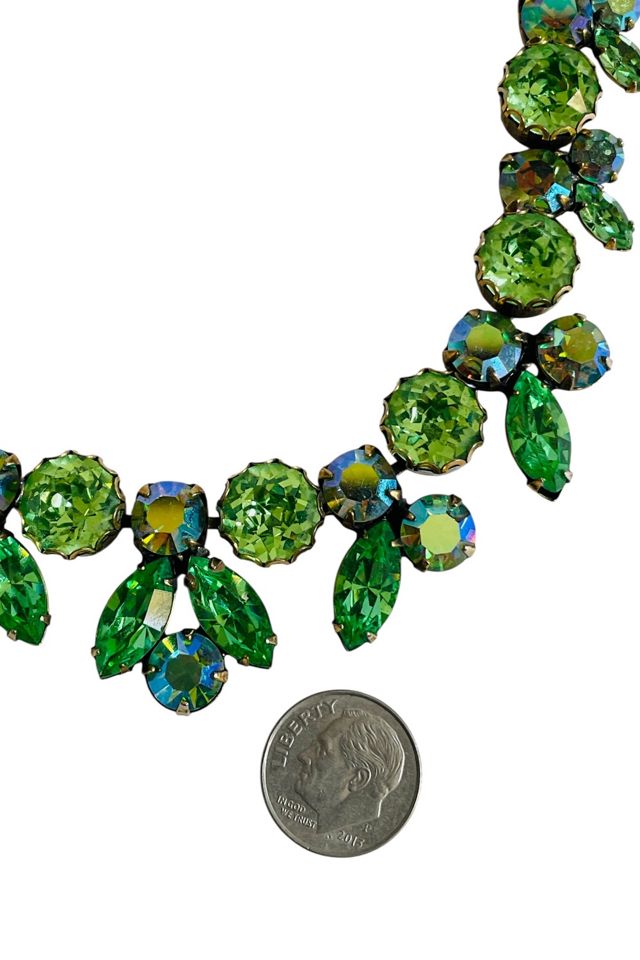 Vintage 1950's Regency Green Aurora Borealis Rhinestone Necklace Choker Selected by FernMercantile #2