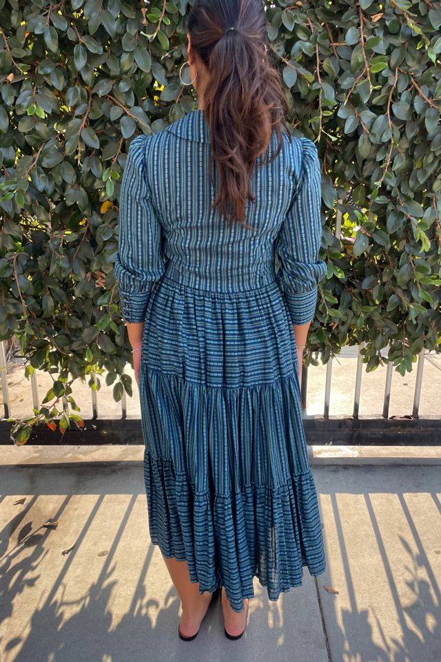 Vintage Indigo Silver Stripped Prairie Style Dress Selected by FernMercantile #3