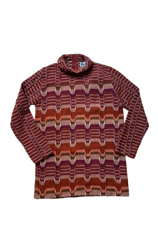 Vintage 1960's Mod Woven Stripe Brown Turtleneck Sweater Tunic Selected by FernMercantile