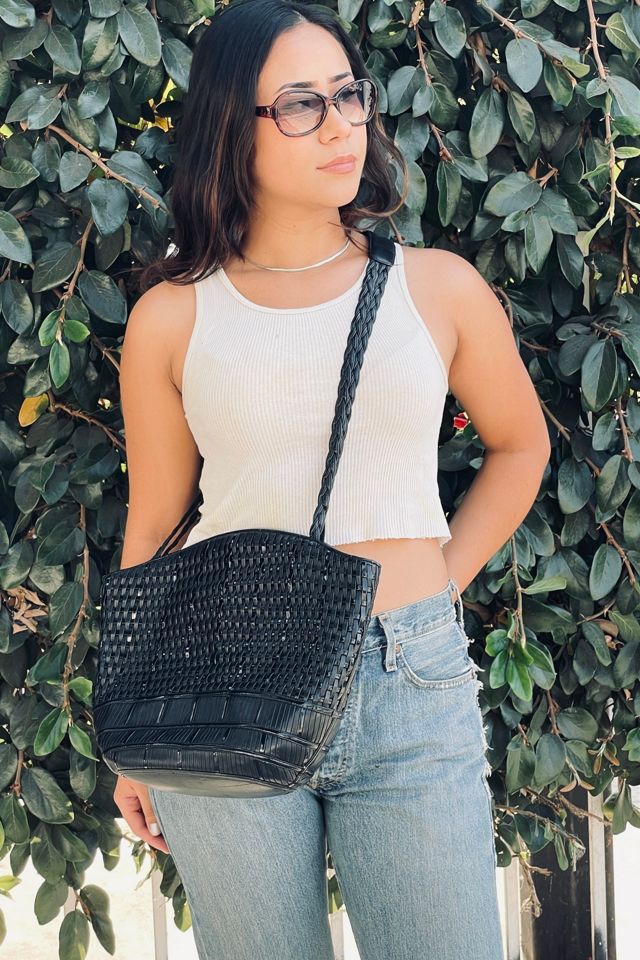 Vintage Woven Black Leather Shoulder Bag Selected by FernMercantile #1