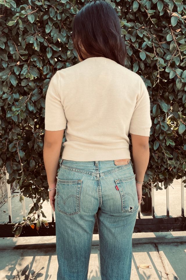 Vintage 1950's Cream Crop Sweater with Crochet Appliques Selected by FernMercantile #2