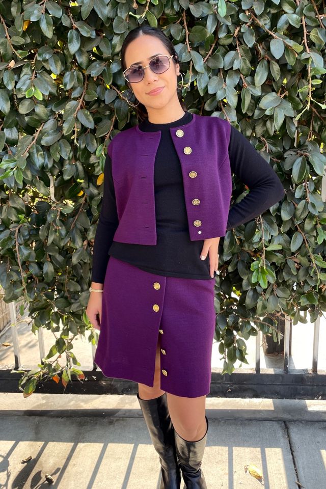 Vintage 1970's Mod Purple Knit Maxi Skirt Set Selected by FernMercantile #1