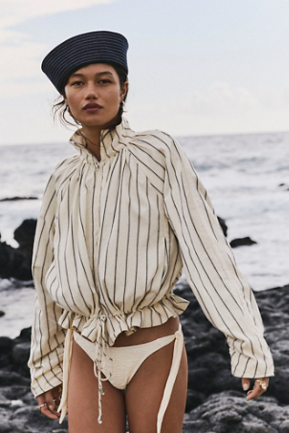 Devon Striped Balloon Funnel-Neck Jacket