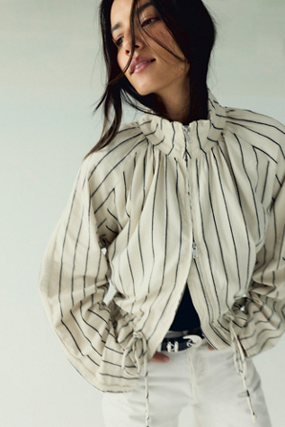 Devon Striped Balloon Funnel-Neck Jacket