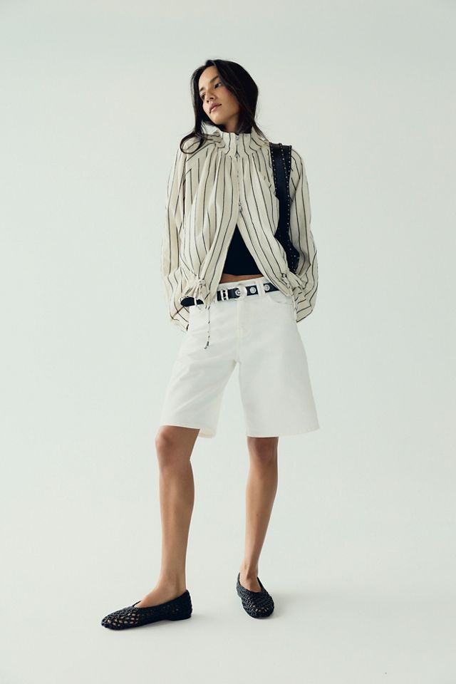 Devon Striped Balloon Funnel-Neck Jacket #1