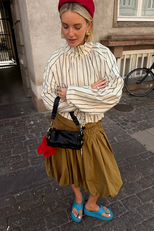 Devon Striped Balloon Funnel-Neck Jacket