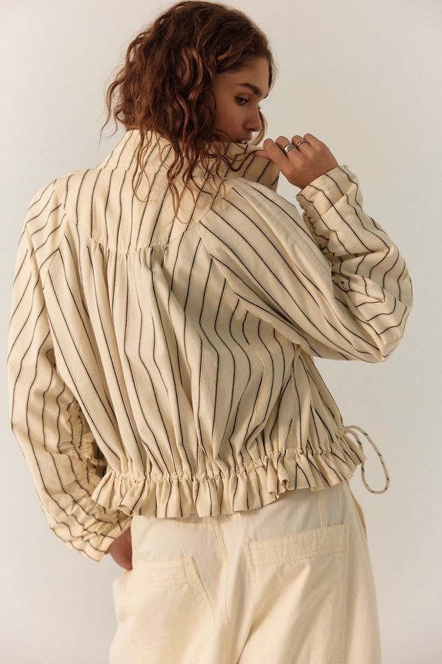Devon Striped Balloon Funnel-Neck Jacket #10