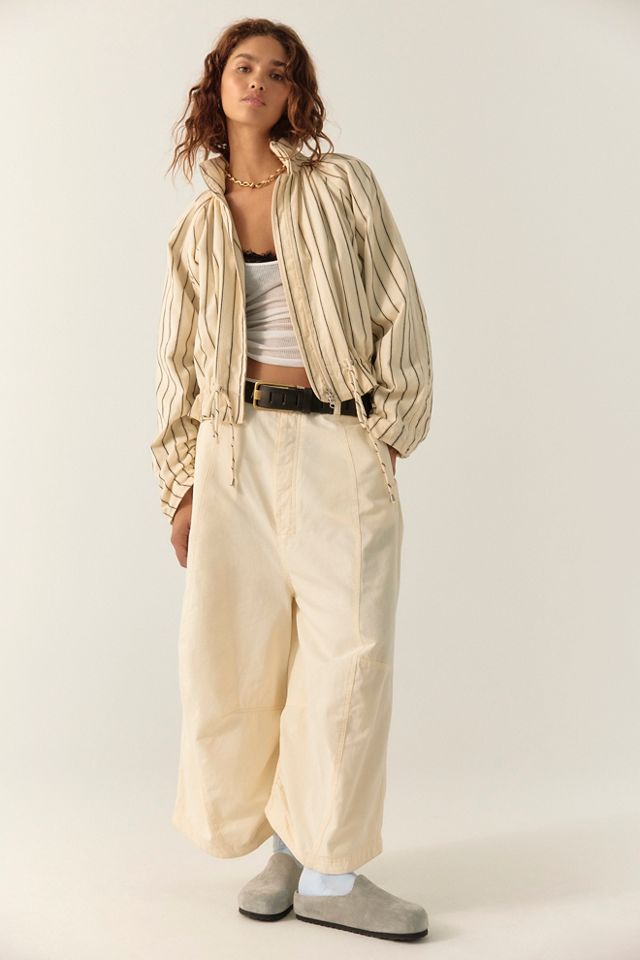 Devon Striped Balloon Funnel-Neck Jacket #11