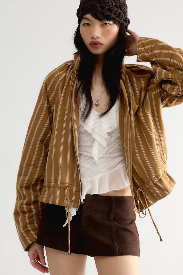 Devon Striped Balloon Funnel-Neck Jacket #3