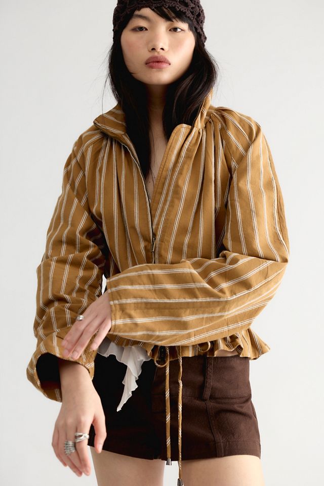 Devon Striped Balloon Funnel-Neck Jacket #1