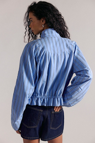 Женская куртка Free People Devon Striped Balloon Funnel-Neck, цвет: Синий — фото 2