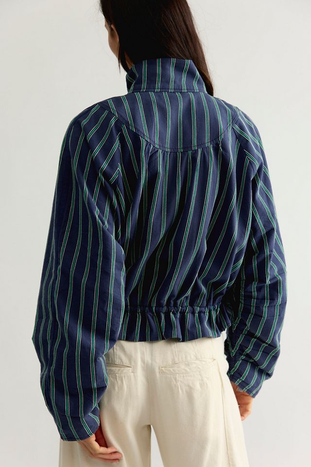 Devon Striped Balloon Funnel-Neck Jacket #1